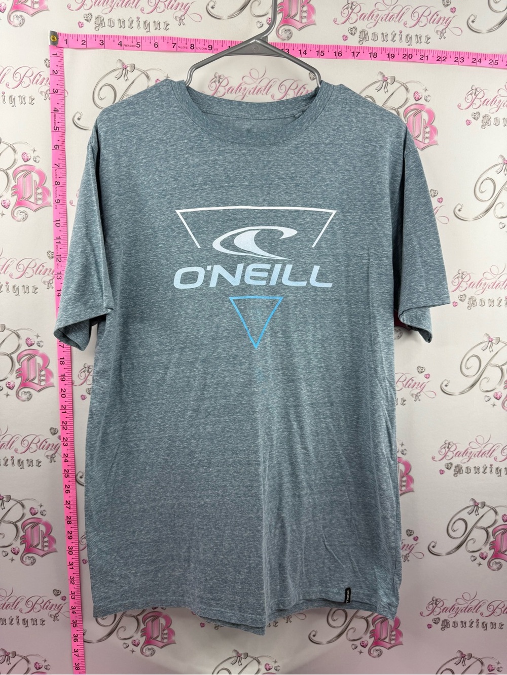 O’NEILL T-shirt blue Gray Short Sleeve Logo Tee with White Light Blue Graphic